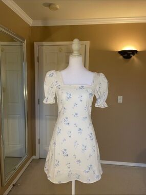 Altar'd State Cream Mini Dress with Blue Floral Print